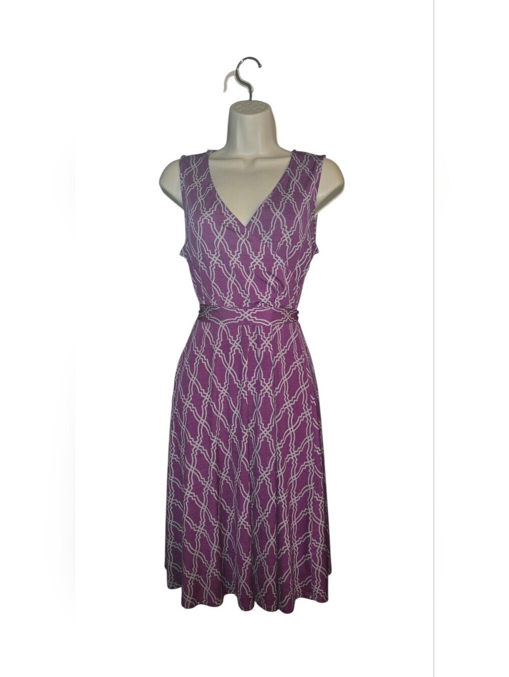 41 Hawthorn Sleeveless V-Neck Wrap Dress, Geometric, Purple, Size Small